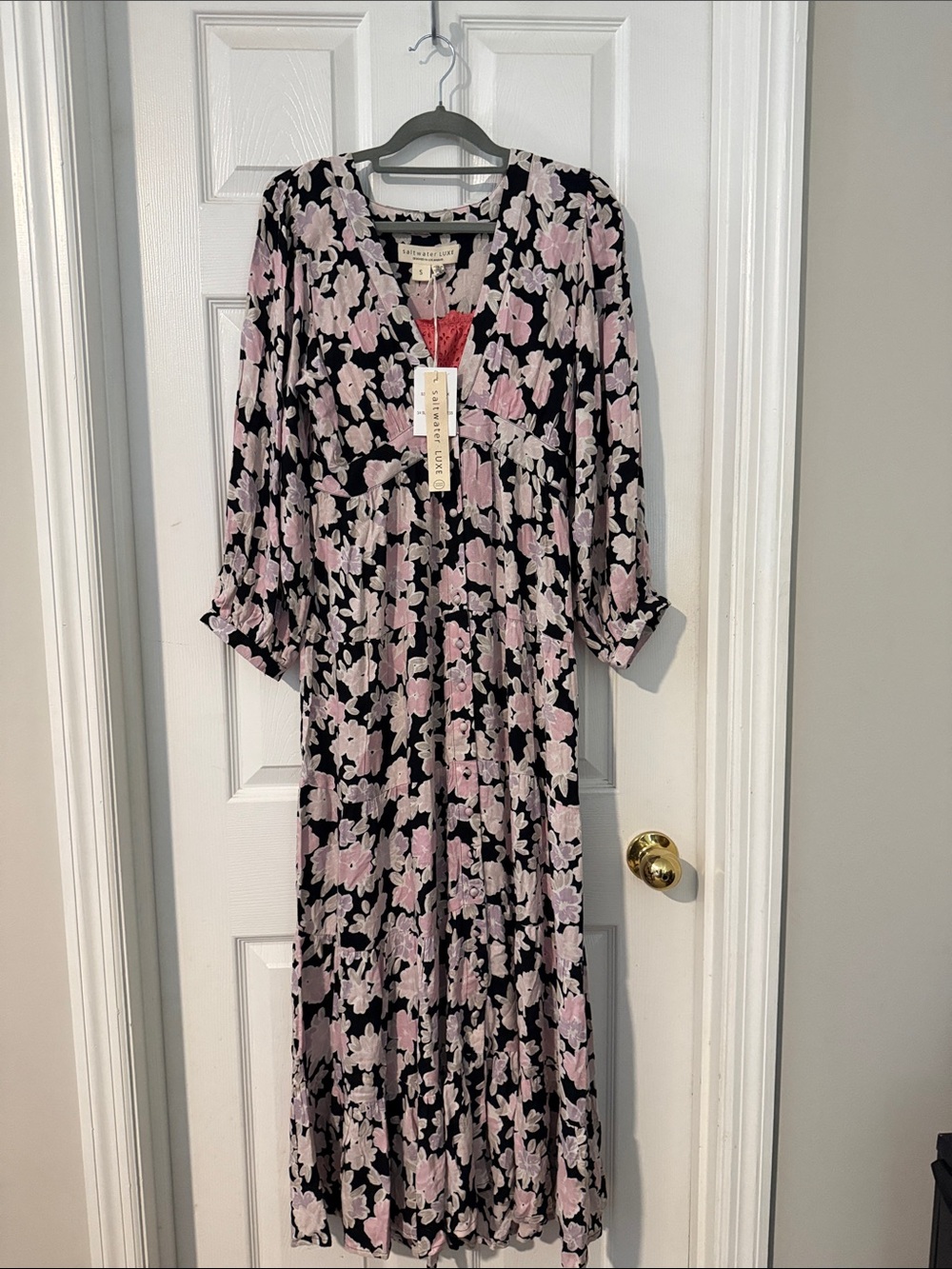 Saltwater LUXE Pink Floral Maxi Dress on Black